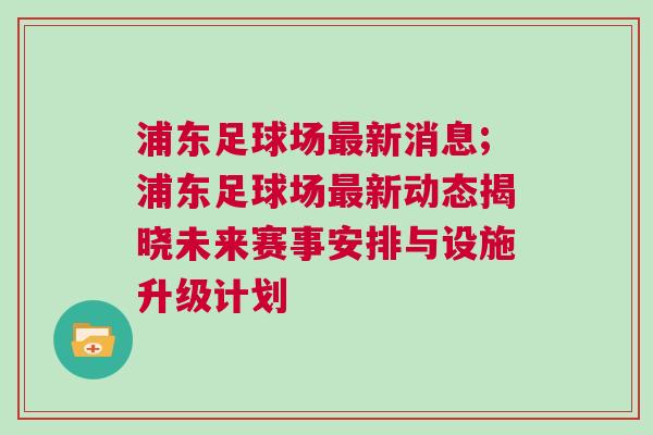 浦東足球場最新消息;浦東足球場最新動態揭曉未來賽事安排與設施升級計劃