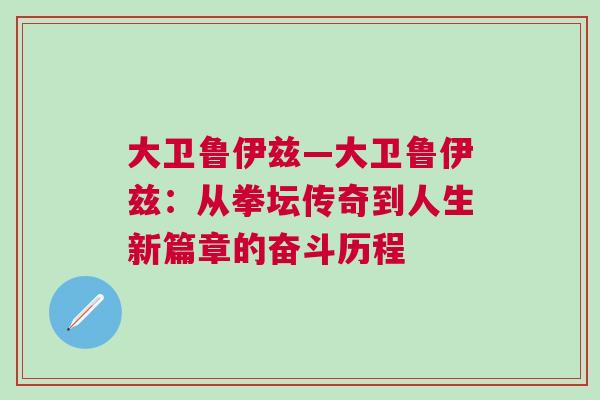 大衛魯伊茲—大衛魯伊茲:從拳壇傳奇到人生新篇章的奮斗歷程 大衛魯伊茲—大衛魯伊茲:從拳壇傳奇到人生新篇章的奮斗歷程