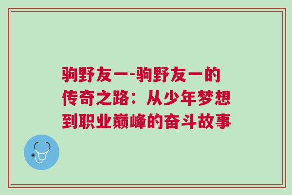 駒野友一-駒野友一的傳奇之路：從少年夢想到職業巔峰的奮斗故事
