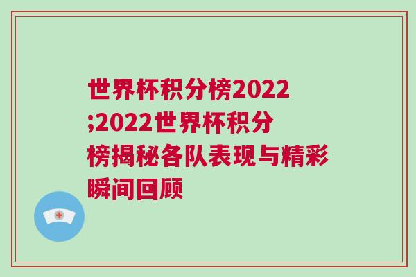 世界杯積分榜2022;2022世界杯積分榜揭秘各隊(duì)表現(xiàn)與精彩瞬間回顧