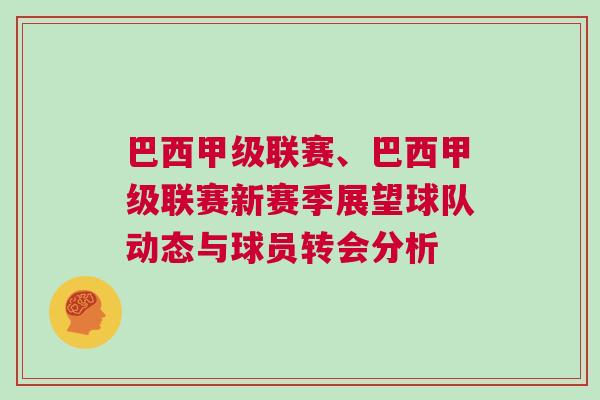 巴西甲級聯(lián)賽、巴西甲級聯(lián)賽新賽季展望球隊動態(tài)與球員轉(zhuǎn)會分析