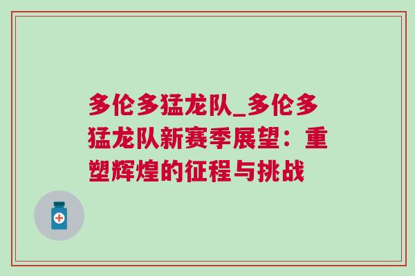 多倫多猛龍隊_多倫多猛龍隊新賽季展望：重塑輝煌的征程與挑戰