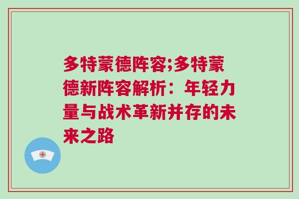 多特蒙德陣容;多特蒙德新陣容解析：年輕力量與戰術革新并存的未來之路