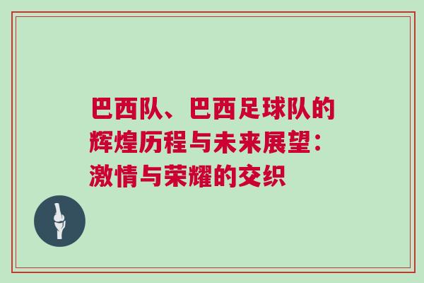 巴西隊、巴西足球隊的輝煌歷程與未來展望：激情與榮耀的交織