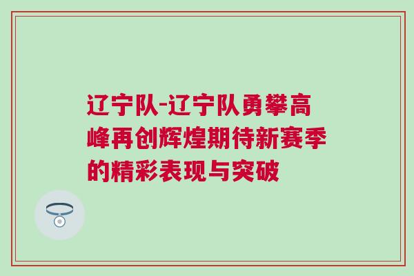 遼寧隊-遼寧隊勇攀高峰再創輝煌期待新賽季的精彩表現與突破