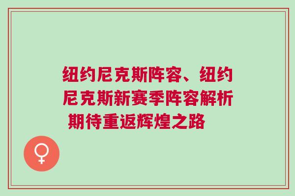 紐約尼克斯陣容、紐約尼克斯新賽季陣容解析 期待重返輝煌之路