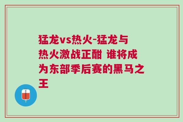 猛龍vs熱火-猛龍與熱火激戰正酣 誰將成為東部季后賽的黑馬之王