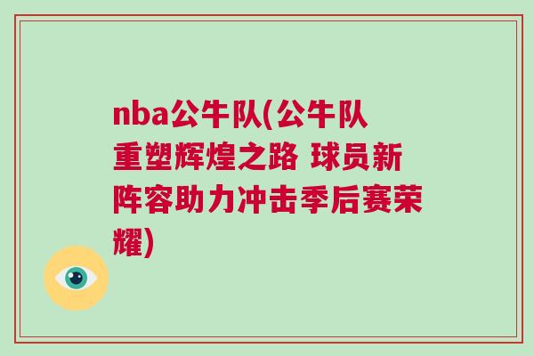 nba公牛隊(公牛隊重塑輝煌之路 球員新陣容助力沖擊季后賽榮耀)