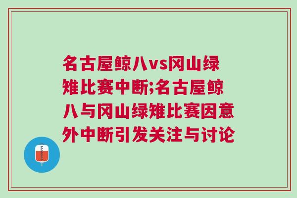 名古屋鯨八vs岡山綠雉比賽中斷;名古屋鯨八與岡山綠雉比賽因意外中斷引發關注與討論 名古屋鯨八vs岡山綠雉比賽中斷;名古屋鯨八與岡山綠雉比賽因意外中斷引發關注與討論