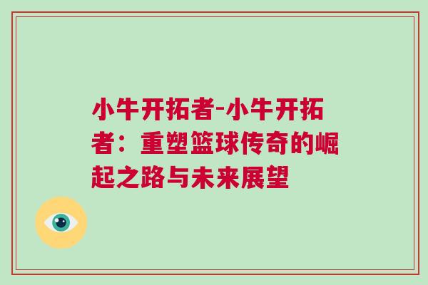 小牛開拓者-小牛開拓者：重塑籃球傳奇的崛起之路與未來展望