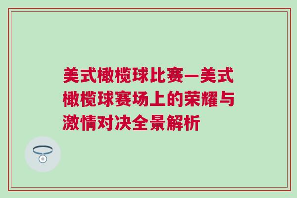 美式橄欖球比賽—美式橄欖球賽場上的榮耀與激情對決全景解析