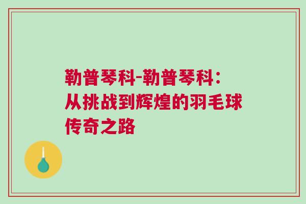 勒普琴科-勒普琴科：從挑戰(zhàn)到輝煌的羽毛球傳奇之路
