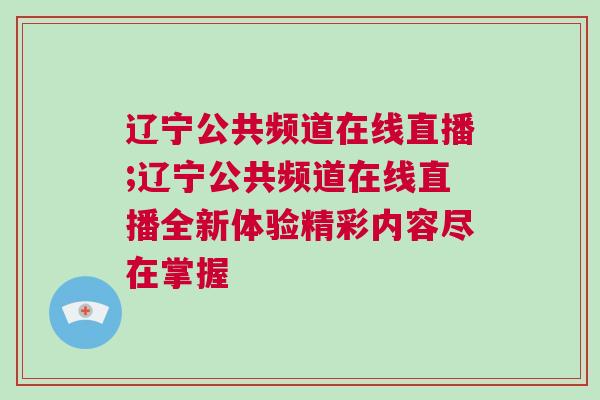 遼寧公共頻道在線直播;遼寧公共頻道在線直播全新體驗精彩內容盡在掌握