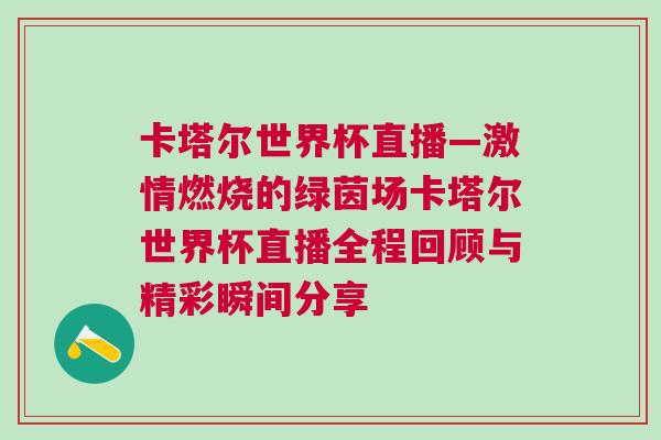卡塔爾世界杯直播—激情燃燒的綠茵場卡塔爾世界杯直播全程回顧與精彩瞬間分享