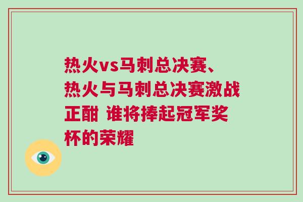 熱火vs馬刺總決賽、熱火與馬刺總決賽激戰(zhàn)正酣 誰(shuí)將捧起冠軍獎(jiǎng)杯的榮耀