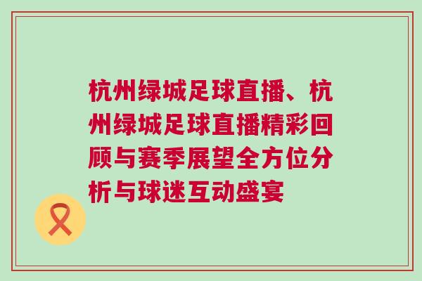 杭州綠城足球直播、杭州綠城足球直播精彩回顧與賽季展望全方位分析與球迷互動盛宴