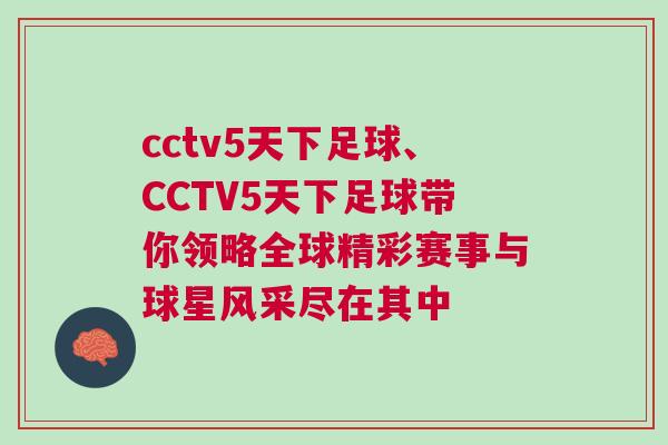 cctv5天下足球、CCTV5天下足球帶你領略全球精彩賽事與球星風采盡在其中